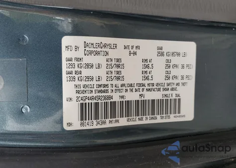 2005 Chrysler Town & Country Lx z USA, uszkodzony, nr VIN 2C4GP44R45R236884